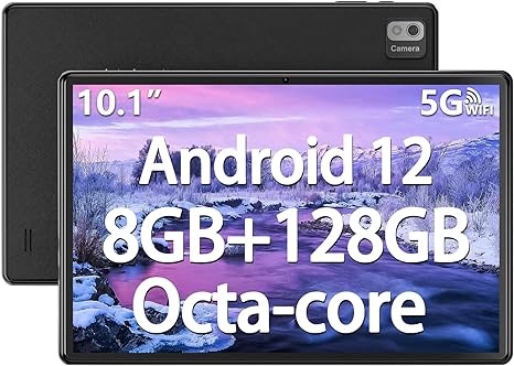 SGIN 10.1 Inch Tablet Android 12 Tablets with 8GB RAM 128GB ROM, MTK Octa-Core 2.0Ghz Processor, 1280 * 800 HD IPS Srceen, 5MP 8MP Camera, WiFi, Bluetooth, 6000mAh, Black