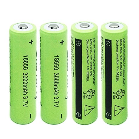 18650 3000mAh Rechargeable Li-ion Battery 3.7V for Flashlight Headlight(Pack-4)