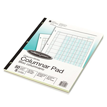 Wilson Jones ColumnWrite Columnar Pad, 11 x 8.5 Inch Size, Ruled Both Sides Alike, 41 Lines per Page, 5 Columns, Green, 50 Sheets per Pad (WG7205A)