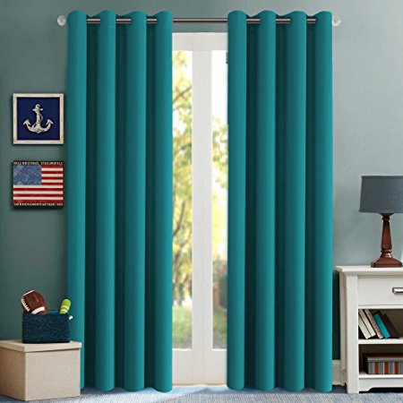 H.Versailtex Thermal Insulated Blackout Curtains Innovated Microfiber Formaldehyde-free Window Panels for Nursery, Grommet,52 by 84 - Inch - Turquoise Blue - Set of 2