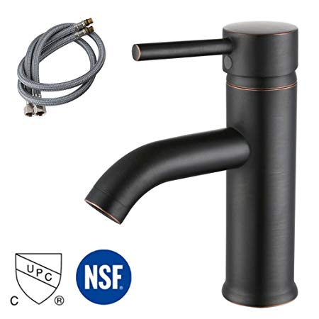 KES Modern Bathroom Sink Faucet Oil Rubbed Bronze Single Handle（Brass Single Hole Lead Free) Lavatory Faucet, L310B1LF-7