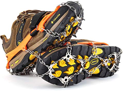 Gelindo Ice Traction Stainless Steel 19 Spikes Crampons for Boots Anti Slip Ice Grip Traction Safe Protection for Hiking, Walking, Climbing, Jogging, Mountaineering on Snow Muddy Road