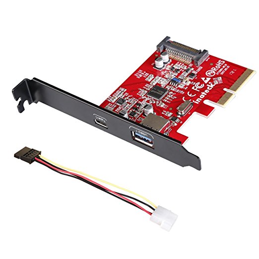 Inateck PCI-E to USB 3.1 PCI Express Card Including Type A and Type C Ports USB 3.1 Gen 2 SuperSpeed 10Gbps with 15-Pin SATA Power Connector and Asmedia Chip for Windows 7 /8/8.1/10/Linux Kernel