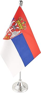 GentleGirl.USA Serbia Table Flag, Stick Small Mini Serbian Flag Office Table Flag on Stand with Stand Base, International Festival Decoration,Serbias Theme Party Decoration,Home Desk Decoration