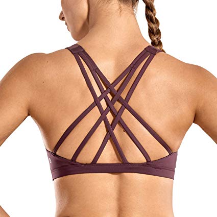 CRZ YOGA Women's Strappy Yoga Sports Bra Full Coverage Padded Workout Bra Tops Active Wear C/D Cup