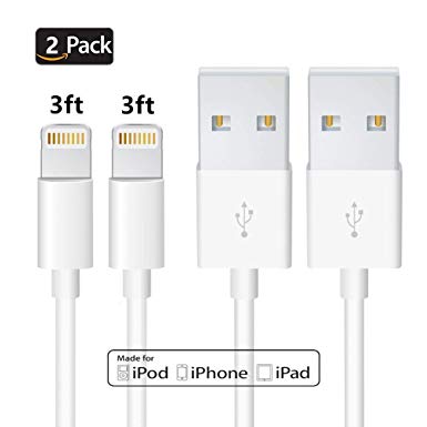 2PACK Apple iPhone/iPad Charger Cord Lightning to USB Cable[Apple MFi Certified] Compatible iPhone Xs, Xs Max, XR,X,8,7,6,6 Plus, SE, 5s,5c,5,iPad Mini/Air/Pro Original Certified (White 3.3FT)