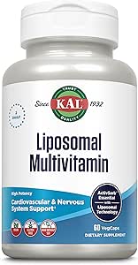 KAL Liposomal Multivitamin - High Potency Liposomal Vitamin C, D-3, and More - Men and Women Multivitamin for Cardiovascular and Nervous System Support - 30 Servings, 60 VegCaps