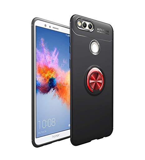 iCoverCase for Huawei Mate SE Case(Honor 7X Case),[Invisible Matal Ring Bracket][Magnetic Support] Shockproof Anti-Scratch Ultra-Slim Protective Cover Case Kickstand (Red Black)