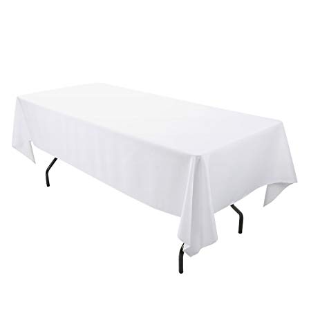 E-TEX Rectangle Tablecloth - 60 x 126 Inch - White Rectangular Table Cloth for 8 Foot Table in Washable Polyester