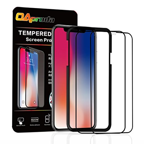 iPhone X Screen Protector, OAproda (2 Pack) 3D Full Coverage iPhone X Tempered Glass HD Clear 0.3mm 9H Hardness Bubble Free [Case Friendly] for Apple iPhone X with Easy installation guide Frame-Black