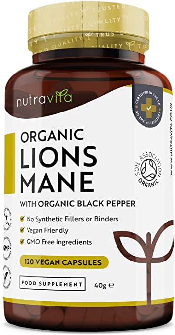Organic Lions Mane with Organic Black Pepper - Made in The UK by Nutravita