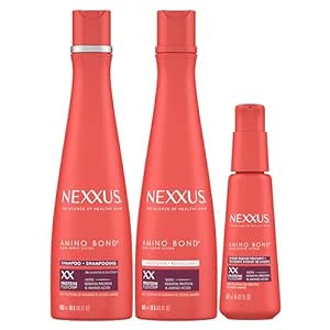 Nexxus Bond Repair Shampoo, Conditioner & Intense Rebond Treatment Bundle Amino Bond 3 Pack for All Types of Damaged Hair, with Keratin Protein and Amino Acids,