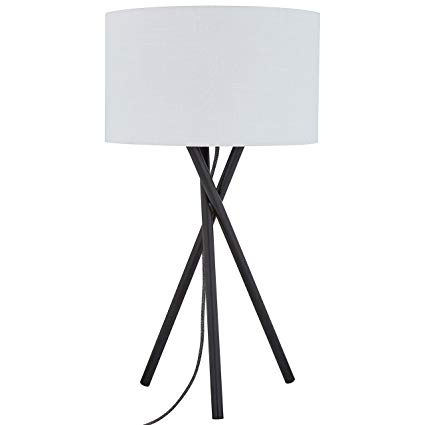 Rivet Black Metal Tripod Table Lamp, 26.5"H, with Bulb, Linen Shade