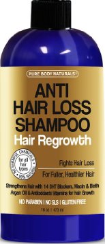 Pure Body Naturals, Argan Oil Hair Loss Prevention Therapy Shampoo for Hair Regrowth 16 Oz - Sulfate Free - with Biotin - 3 Months Supply