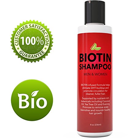 Biotin Shampoo For Hair Growth & Dandruff - All Natural Hair Loss Treatment with Tea Tree Oil Jojoba Oil & Argan Oil For Women & Men - Sulfate Free - Paraben Free – Safe For Color Treated Hair – 8 Oz