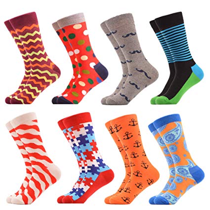 WeciBor Men's Dress Cool Colorful Fancy Novelty Funny Casual Combed Cotton Crew Socks Pack