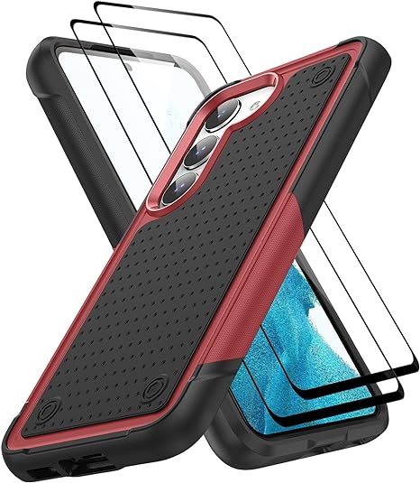 Jeylly for Galaxy S23 Plus Case, Heavy Duty Full Body Rugged Shockproof Protection Hybrid Hard PC Non Slip Texture Protective Girls Women Boy Men Cover for Samsung Galaxy S23 Plus, Red