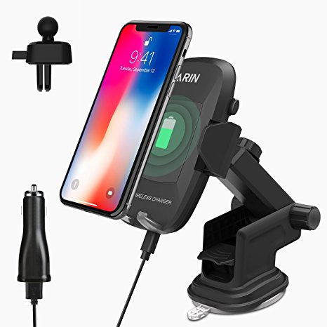 Qi Wireless Car Charger for iPhone X/ 8/ 8 Plus, SPARIN Fast Wireless Charger for Samsung Galaxy Note 8/ S8 Plus/ S8/ S7/ S7 Edge/ Note 5, [Car Charger Included]