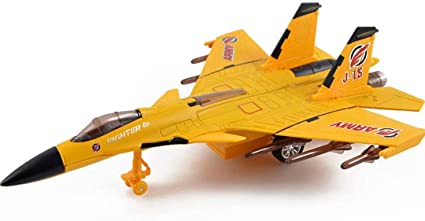qiaoniuniu Toy Airplane Model Planes Alloy Pull Back Fighter for Boys with Flashing Lights, Real Jet Sound (Yellow)