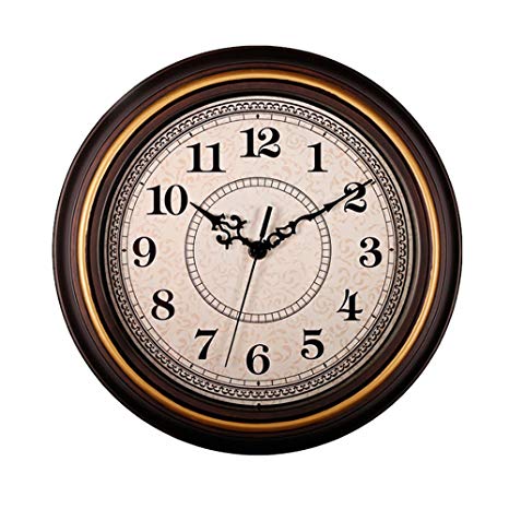 JOYII 12 inch Round Classic Clock Retro Non Ticking Quartz Decorative Wall Clock Battery Operated(Glod)