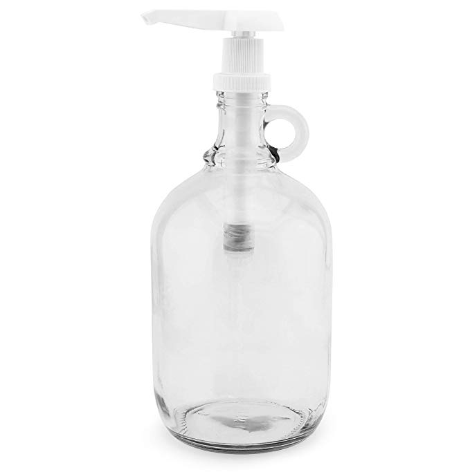 Half Gallon Glass Pump Dispenser Bottle, 64-Ounce Jug with Pump for Sauces, Syrups, Soaps and More