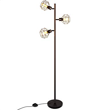 LED Industrial Floor Lamp with 3 Adjustable Heads, 3-Light Tree Floor Lamp, Rustic Floor Lamp, Farmhouse Floor Lamp for Bedroom, Living Room, Office, 3 Vintage 40W Equipment LED Bulbs Included (Black)