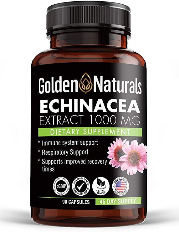 Golden Naturals Echinacea Extract, 1000mg per Serving, Immune System Support, Max Potency, 90 Capsules