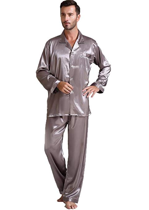 Lonxu Mens Silk Satin Pajamas Set Sleepwear Loungewear S~4XL Plus