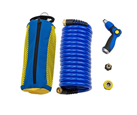 HoseCoil 20' High Performance RV, Boat and Garden Hose with Storage System and Quick Release WN810U Hose Nozzle