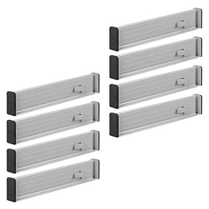 mDesign Adjustable, Expandable Drawer Organizer/Divider - Foam Ends, Strong Secure Hold, Locks in Place - for Bedroom, Bathroom, Closet, Office, Kitchen Storage - 2.5" High, 8 Pack - Gray/Black