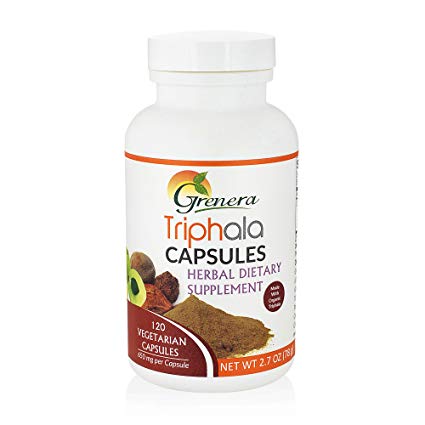 Grenera Organic Triphala Capsules- 120 Vegetarian Capsules/ 650 mg Per Capsule - Made with Organic Amalaki, Organic Bibhitaki, Organic Haritaki Fruit -Organic USDA, Vegan, Kosher Certified
