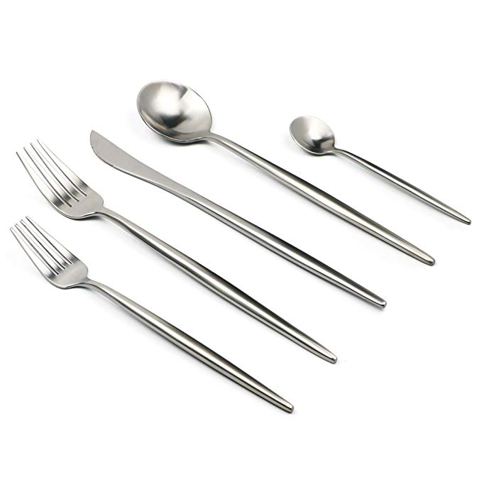 JANKNG 20-Piece 18/10 Stainless Steel Silver Flatware Set, Serive for 4, With Fork Spoons Knife Teaspoon Dessert Fork for Home Kitchen Restaurant Hotel