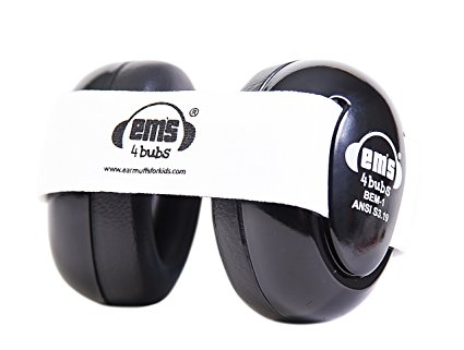 Em's 4 Bubs Hearing Protection Baby Earmuffs Size 0-18 Months (Black with White Headband)