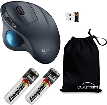 Logitech M570 Wireless Trackball Mouse with A Ultra Soft Travel Pouch, Bundle Includes M570 Wireless Mouse   2 Energizer AA Batteries   Quality Photo Travel Pouch.