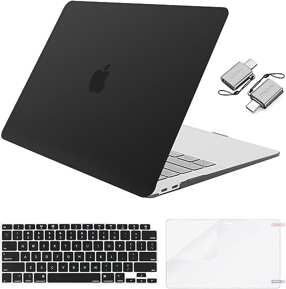 MOSISO Compatible with MacBook Air 13 inch Case 2022-2018 Release A2337 M1 A2179 A1932 Touch ID, Ultra-Thin Slim Matte Plastic Hard Case&Keyboard Cover&Screen Protector&Type C Adapter, Black