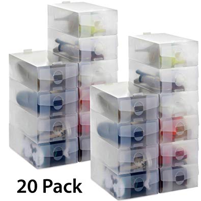 VonHaus Shoe Storage Box - 20 Pack Transparent Clear Plastic, Stackable and Foldable Boxes Shoes Holder - Tidy Organiser