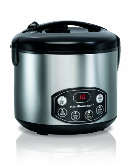 Hamilton Beach Digital Simplicity 10-Cups uncooked resulting in 20-Cups (Cooked) Rice Cooker and Steamer, Silver (37536)