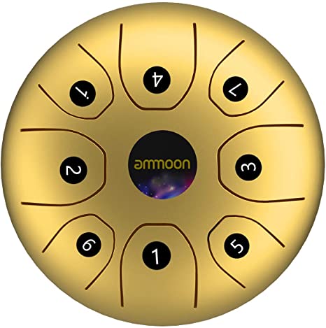 ammoon Steel Tongue Drum 5.5 Inches 8 Notes C-Key Handpan Drum Steel Pocket Drum Percussion Instrument with Mallets Carry Bag for Meditation Yoga Zazen Musical Education-Gold