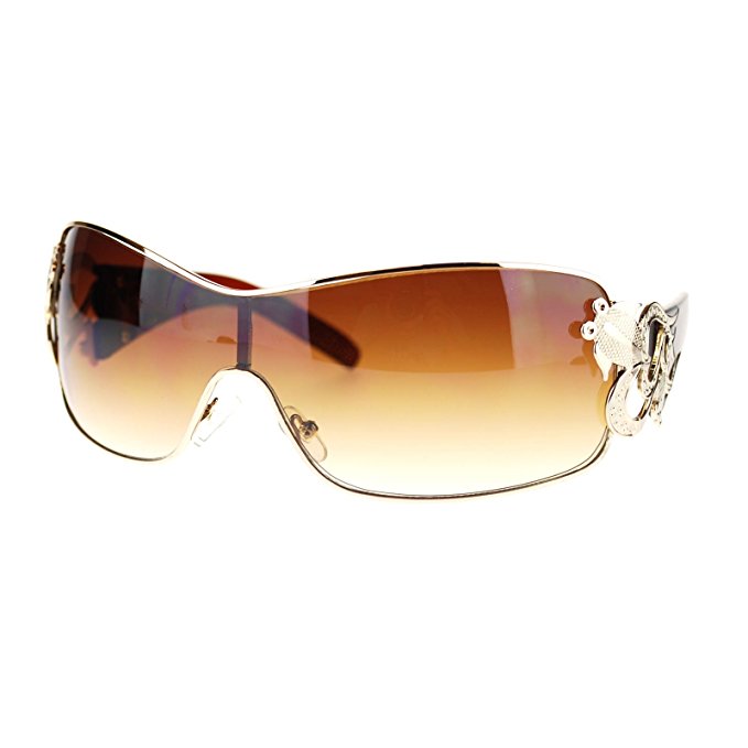 Womens Coy Metal Jewel Designer Fashion Shield Warp Sunglasses
