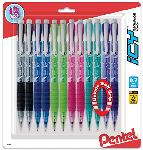 Pentel ICY Razzle-Dazzle Mechanical Pencil, 0.7mm, Assorted Barrels, Color May Vary, Pack of 12 (AL27RDBP12M)