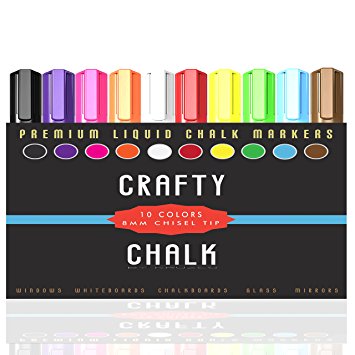Liquid Chalk - Dry Erase Markers for Kids - Great for - Calendar Whiteboard - 10 Pack - Marker Set- Crafty Chalk Markers - Business, School, or Home Design - Get Crafty Art on Windows Bistro Boards