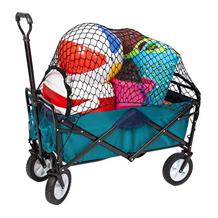 Mac Sports Collapsible Folding Outdoor Utility Wagon Bundle Cargo Net - Teal