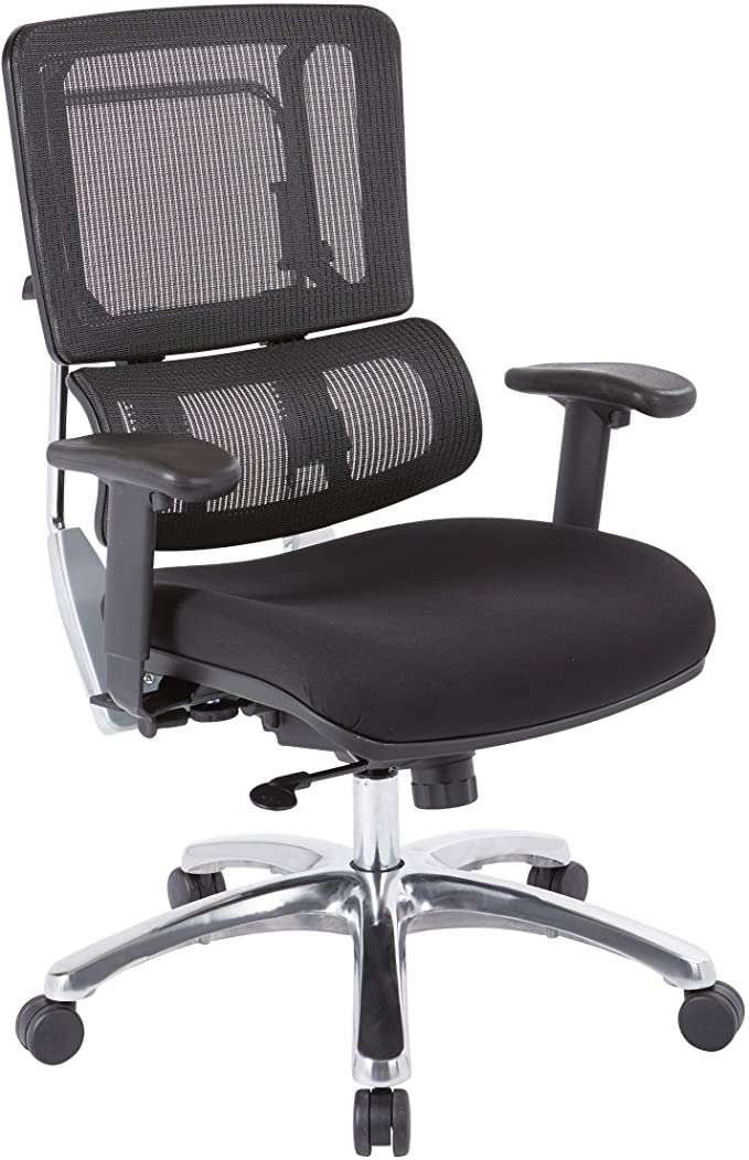 Office Star Pro X996 Fully Adjustable Office Chair with Lumbar Support, Polished Aluminum Base and Coal FreeFlex Black Seat