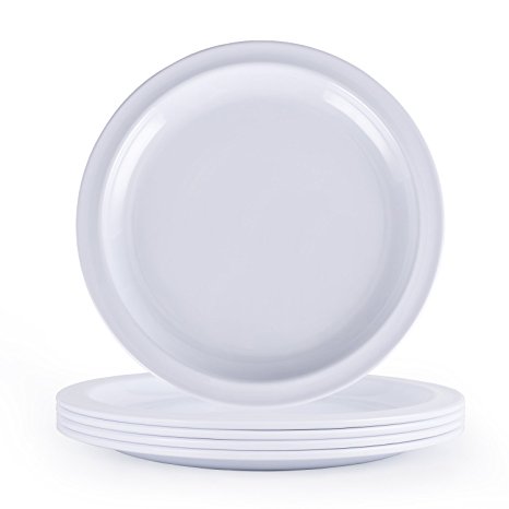 Melamine Dinnerware Set Hware-10Inch Every Use Dinner Plates, White, Set of 4,