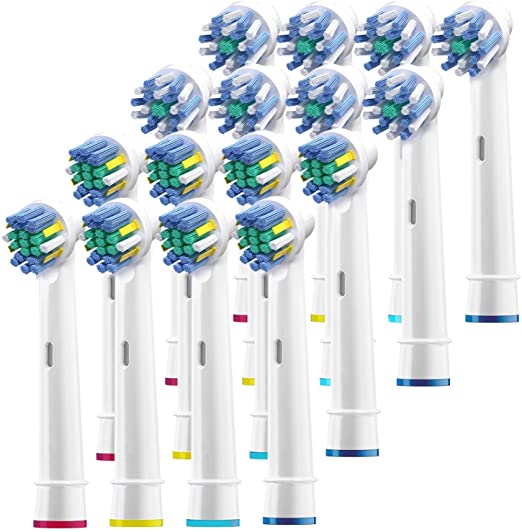 Replacement Brush Heads Compatible With Oral B Braun Electric Toothbrush- 16 Pk of Generic Assorted Brushes For Oralb- 8 Cross & 8 Floss- Fits Oral-b Pro 1000, Vitality, Triumph, Kids   More!