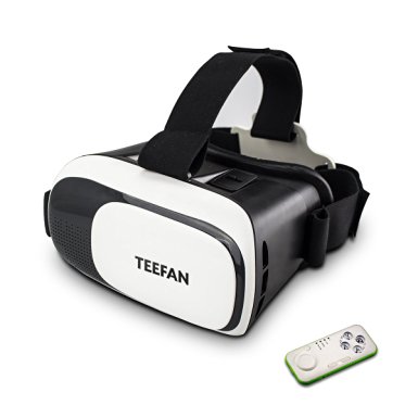 TEEFAN Virtual Reality Headset VR Helmet VR Headset Google Cardboard with QR Code for Samsung Note 4 Galaxy HTC LG iPhone 6 for 3D Movies Video Games, with Bluetooth Remote Controller, Black/White