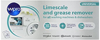 WPRO  Indesit Limescale And Detergent Descaler and De Greaser (Box Of 12) Helps Kill Bacteria And Eliminates Odours And Keeps Your Washing Machine Smelling Fresh