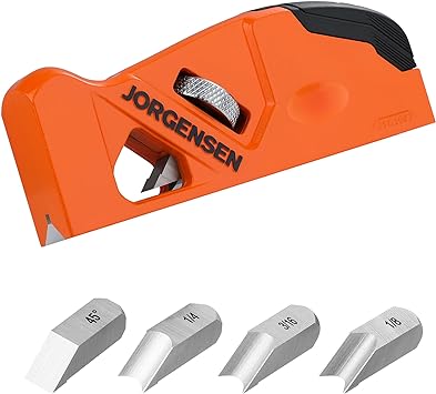 Jorgensen Chamfer Plane for Woodworking, Edge Corner Flattening Tool for Wood, 45° Hand Manual Planer with 4 Cutter Heads for Quick Edge Trimming of Wood