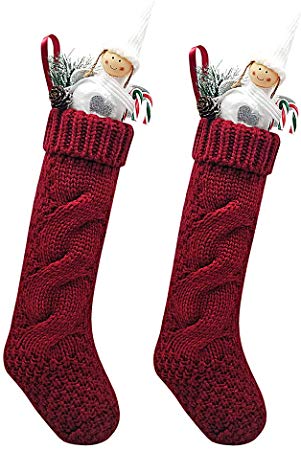 Kunyida Pack 2,14" Unique Burgundy Knit Christmas Stockings
