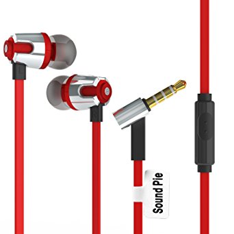 SoundPie Earbuds For Iphone with Microphone For Apple Earbuds Noise Isolating for iPad iPod and Samsung and Google(Original Design Genuine Leather Fish-Shape Cord Winder) (SP28 Red Cable/Silver Metal)